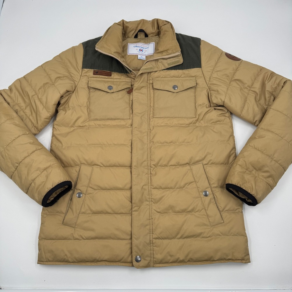 Obermeyer Heritage Collection Mens XL Puffer Jacket Tan Olive Green Quilted Down
